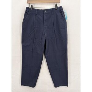 Lee Relaxed Fit Tapered Chino Pants Womens 14P Navy Stretch Elastic Waist NWT